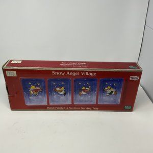 Debbie Mumm Hand Painted Snow Angel Village 4 Section Serving Tray 18” X 7”